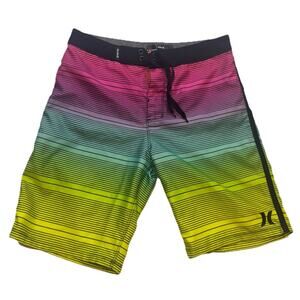 Hurley Boys Board Shorts 14-27 Multicolor Striped Swim Trunks